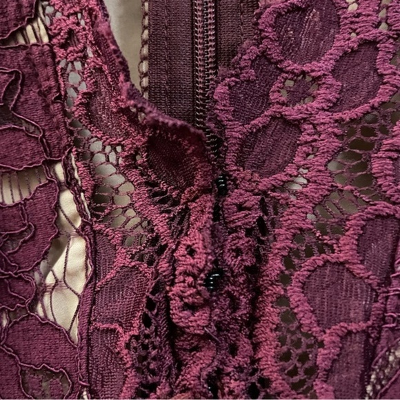 Lulu’s Lovers Era Deep-V Lace Mini Dress in Berry Ruby Red -‎ M - Picture 6 of 14